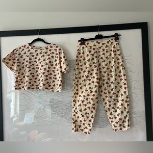Vintage 80s French Cotton Rose Print Set SZ 38
